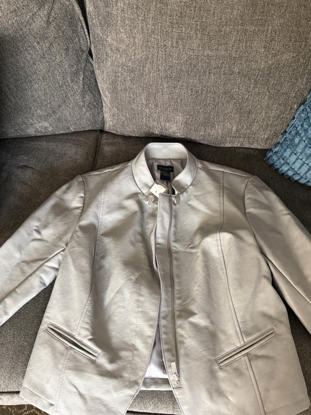 Ann Taylor Light Gray Leather Zip-Front Jacket